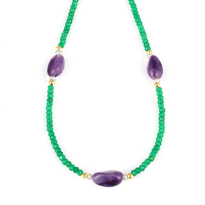 Green Onyx, Pearl and Amethyst Silver Necklace