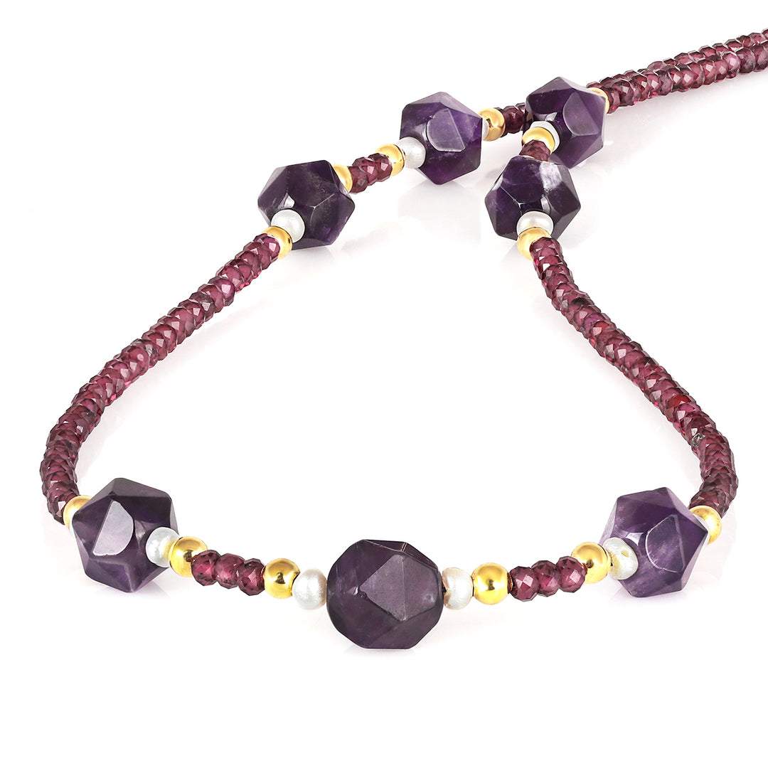 Garnet, Pearl and Amethyst Silver Necklace