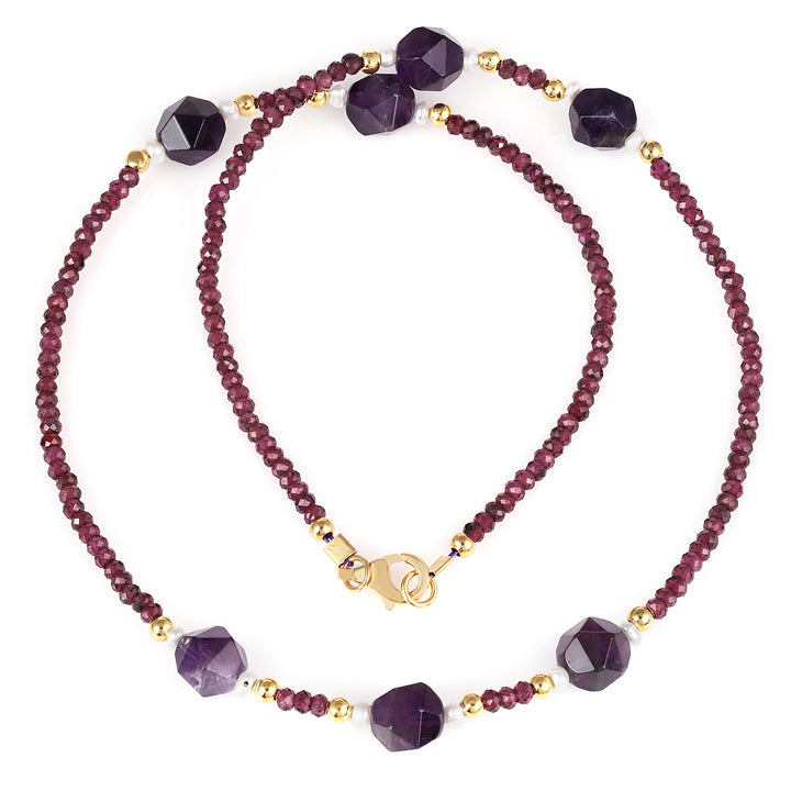 Garnet, Pearl and Amethyst Silver Necklace