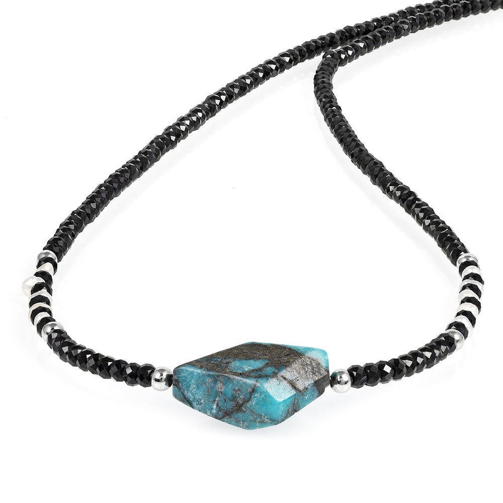 Black Spinel, Pearl and Turquoise Silver Necklace