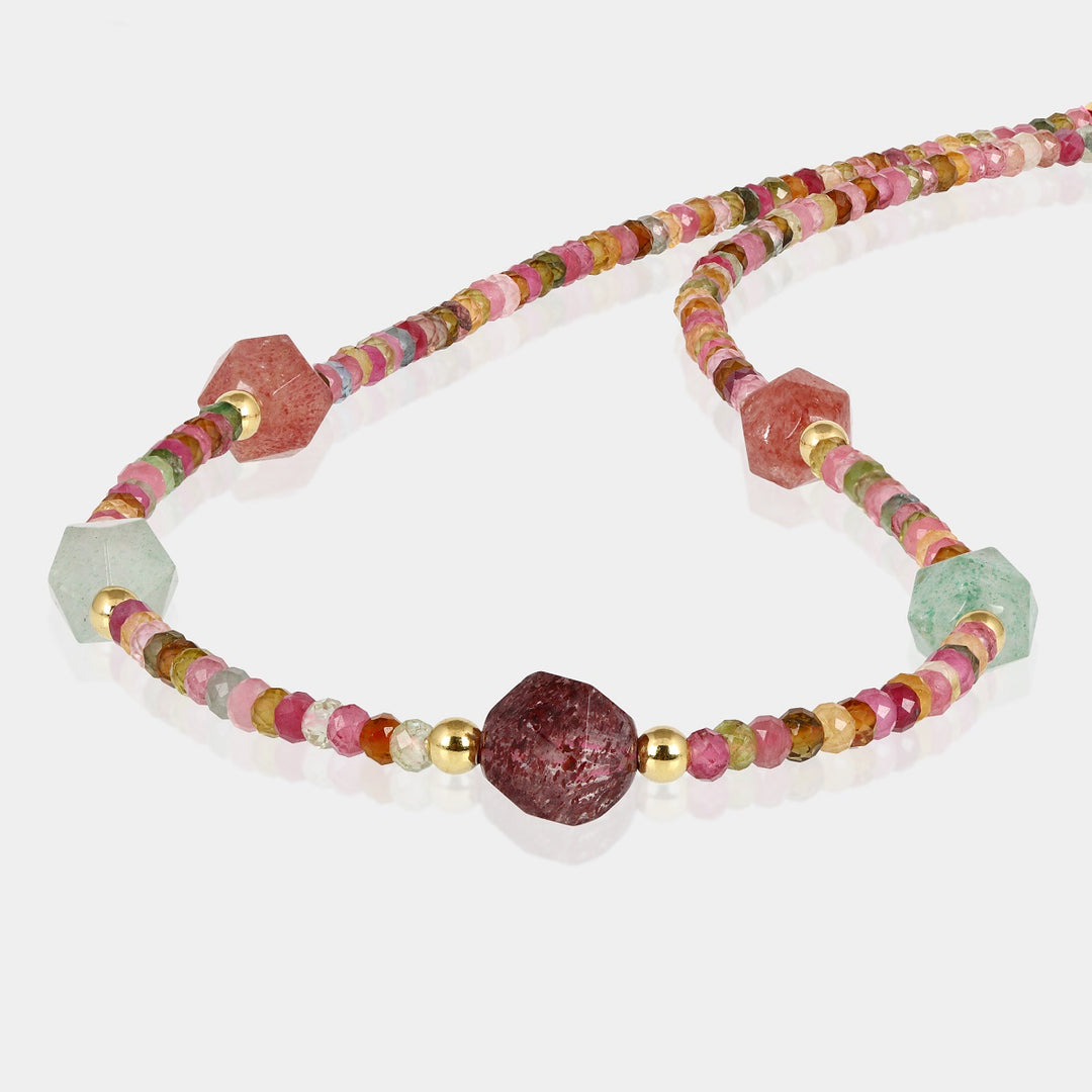 Multi Tourmaline and Strawberry Quartz Silver Necklace