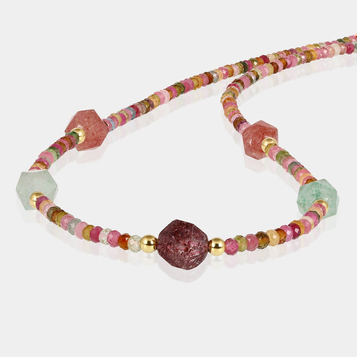 Multi Tourmaline and Strawberry Quartz Silver Necklace