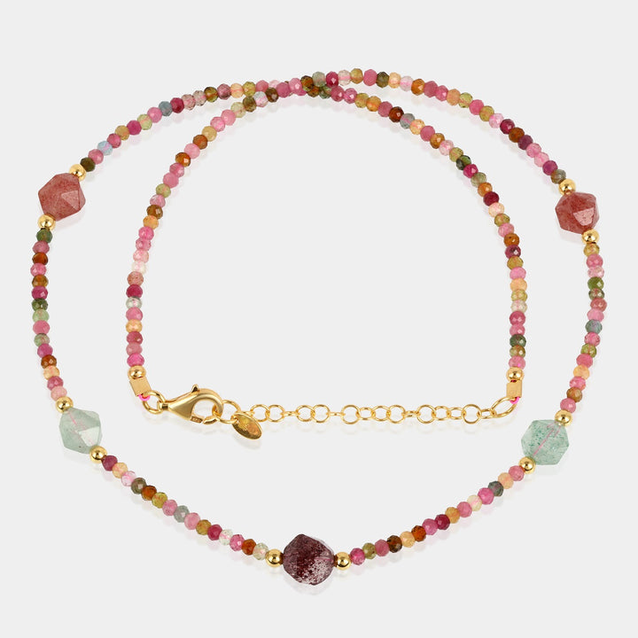 Multi Tourmaline and Strawberry Quartz Silver Necklace