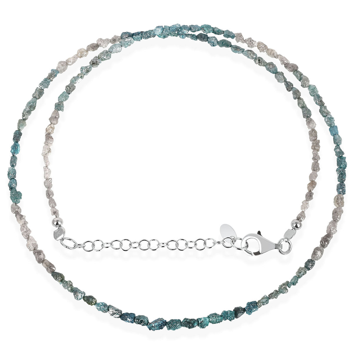 Diamond Gray & Blue Beads Silver Necklace