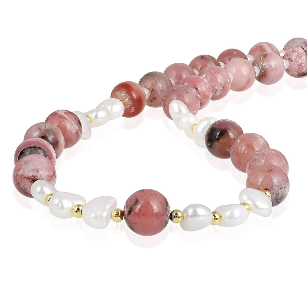 Pink Opal and Pearl Silver Necklace