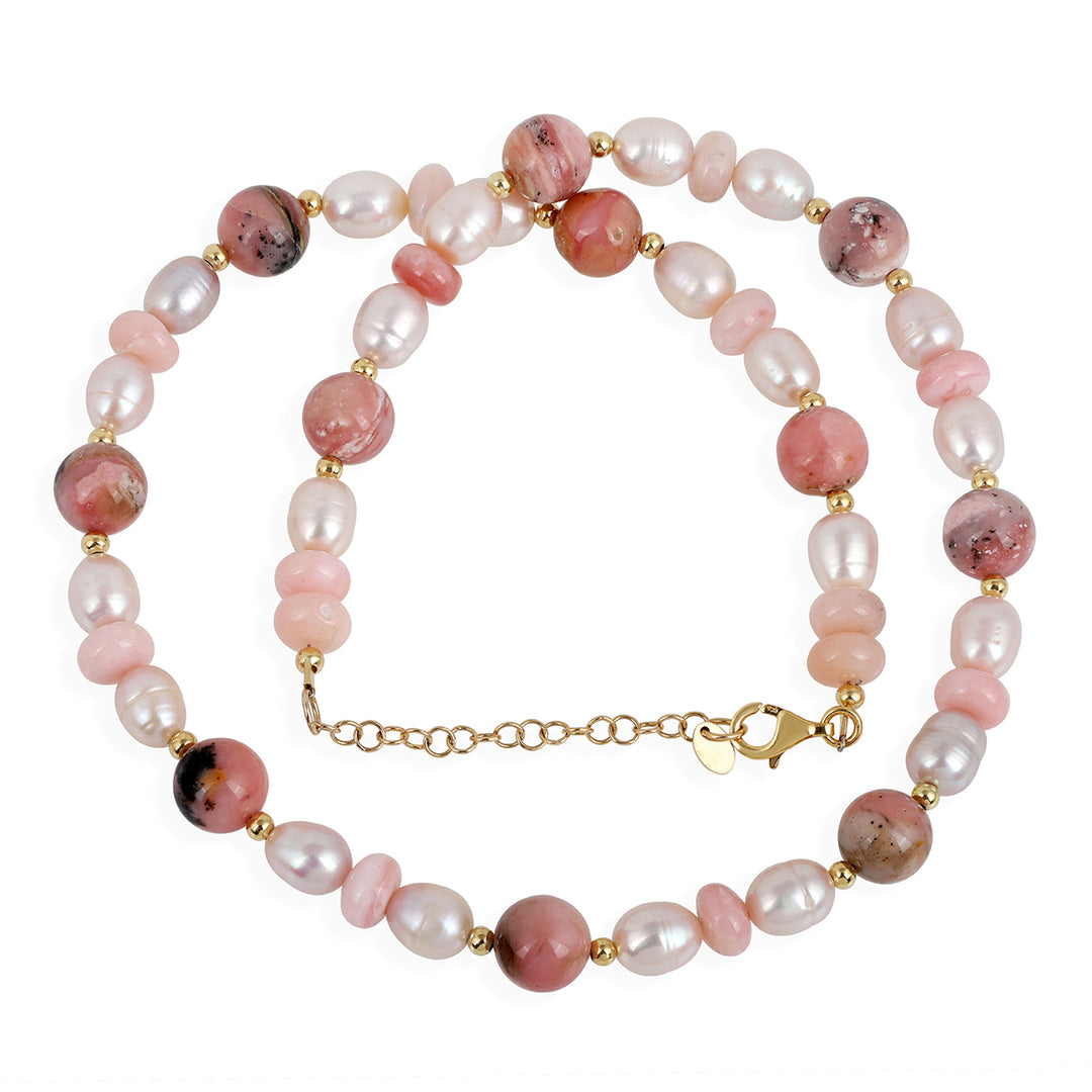 Pearl and Pink Opal Silver Necklace