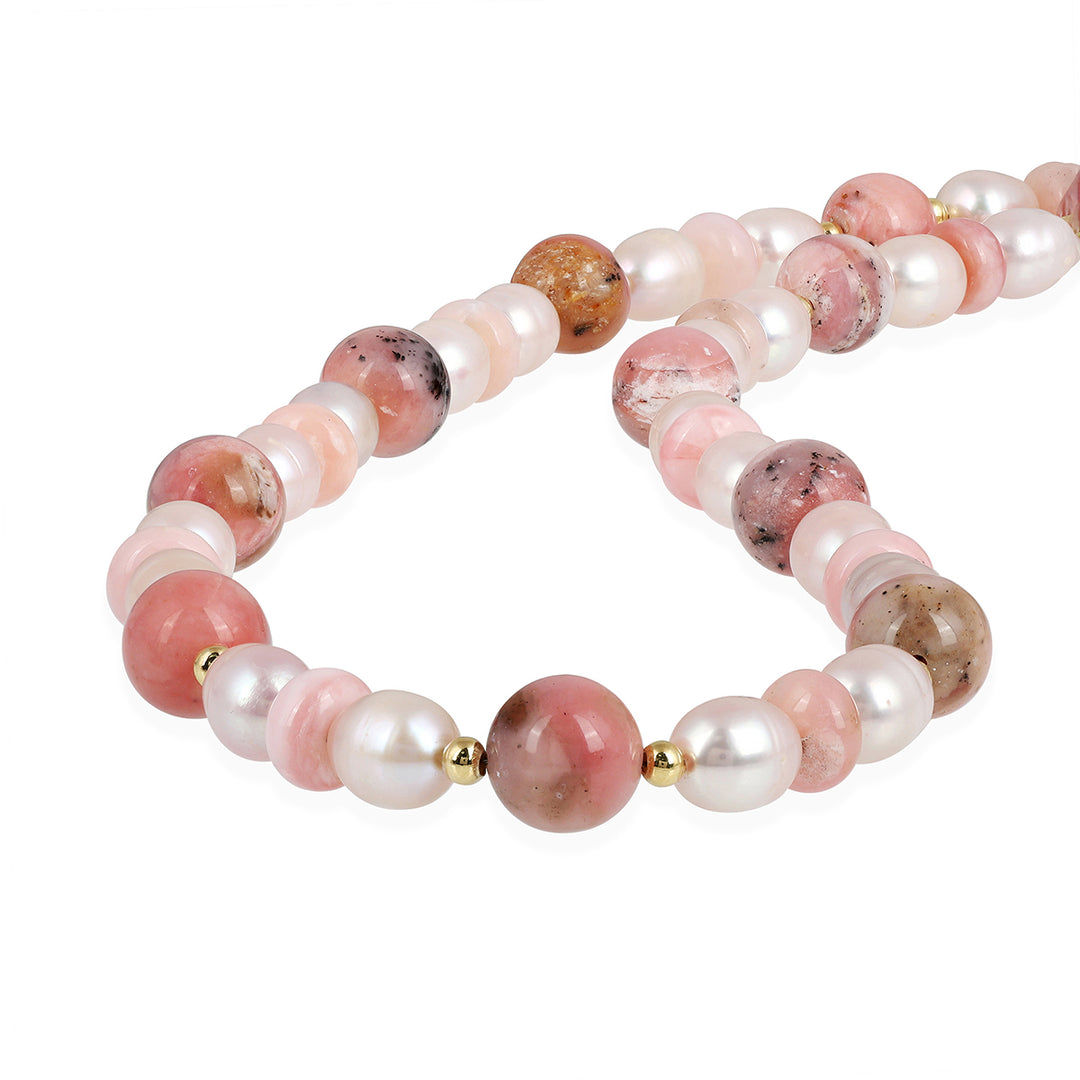 Pearl and Pink Opal Silver Necklace