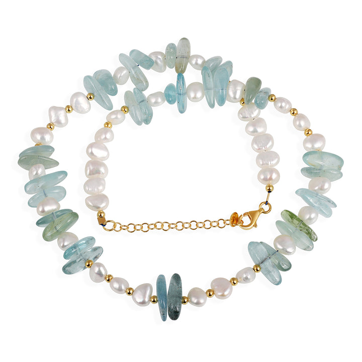 Pearl and Aquamarine Silver Necklace