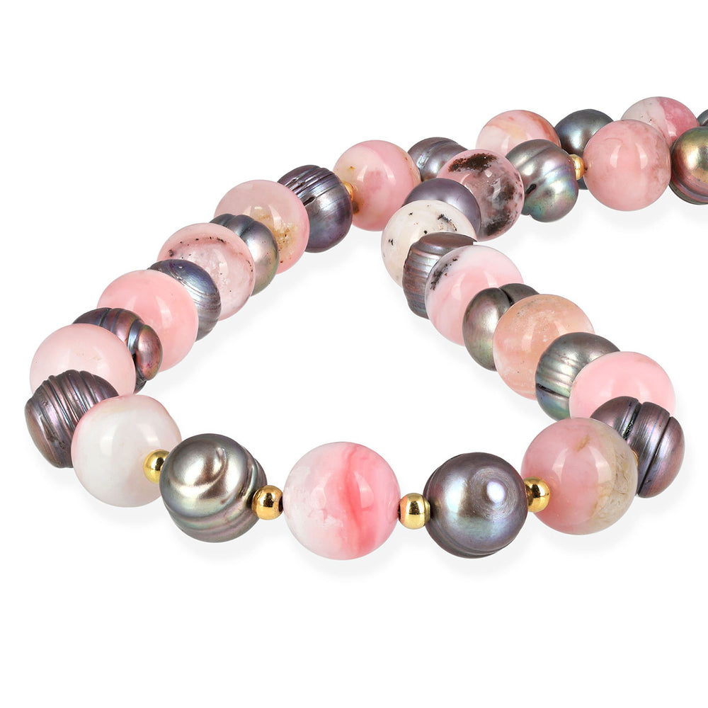 Pink Opal and Black Pearl Silver Necklace