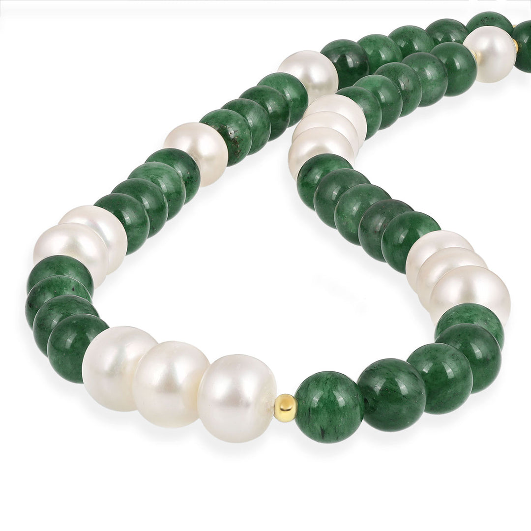 Green Aventurine and Pearl Silver Necklace