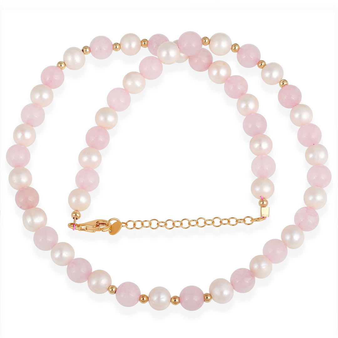 Pearl and Rose Quartz Silver Necklace