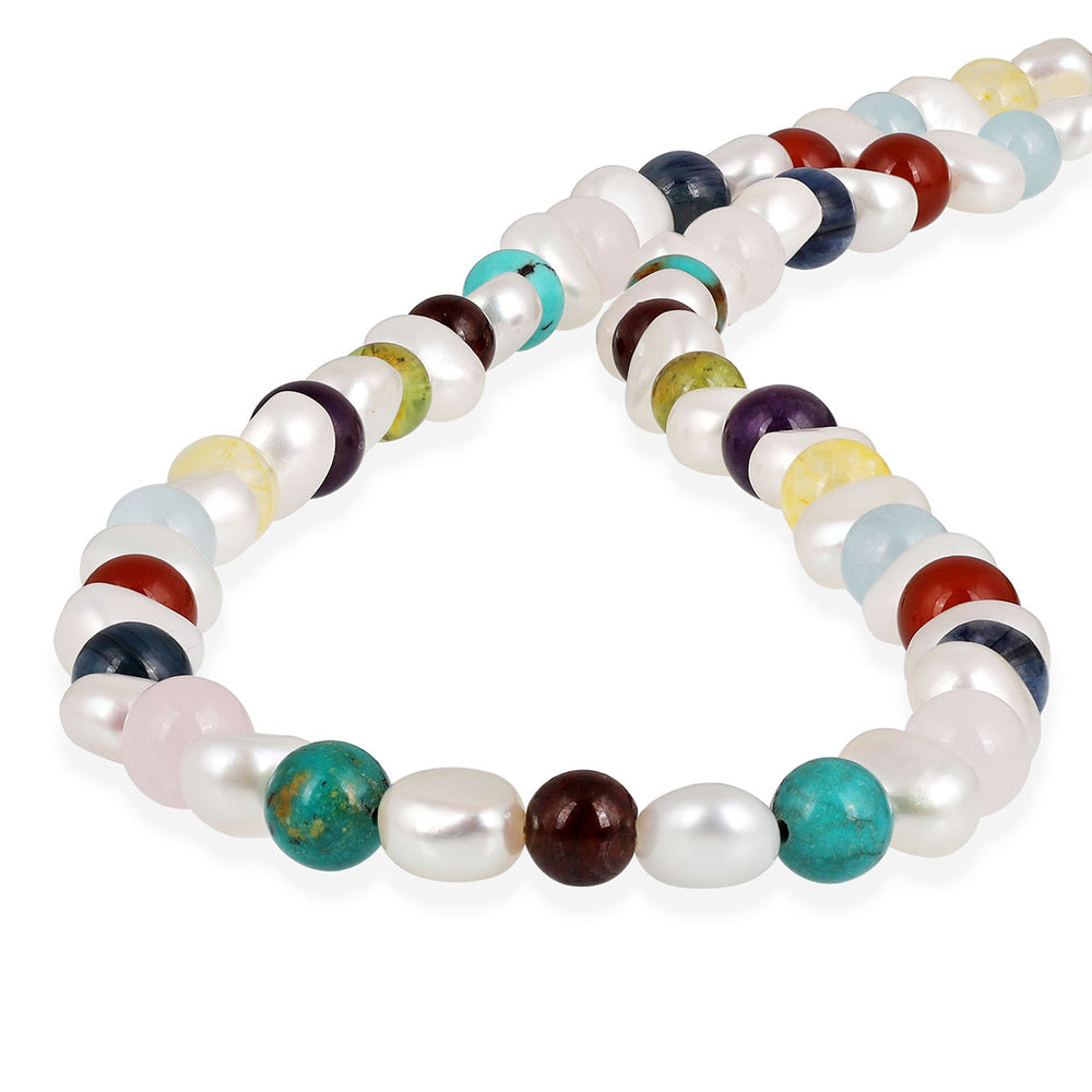 Pearl and Multi Gemstone Silver Necklace