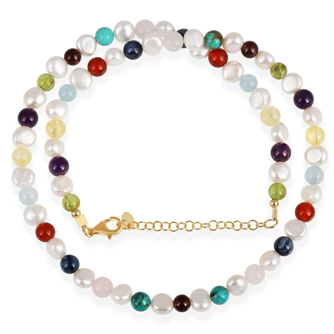 Pearl and Multi Gemstone Silver Necklace