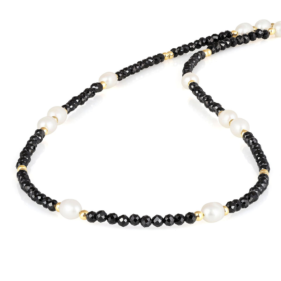 Pearl and Black Spinel Silver Necklace