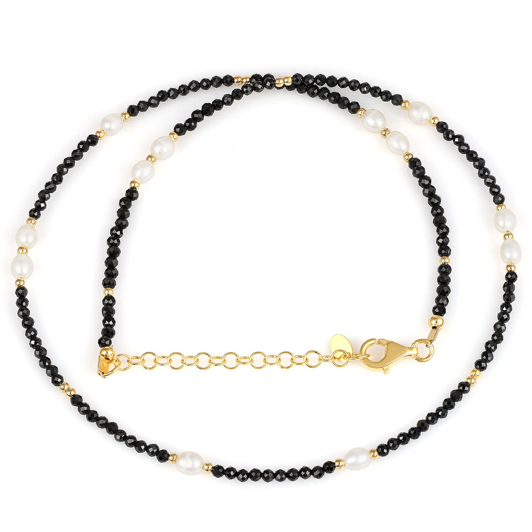 Pearl and Black Spinel Silver Necklace