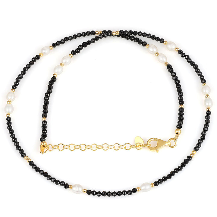 Pearl and Black Spinel Silver Necklace