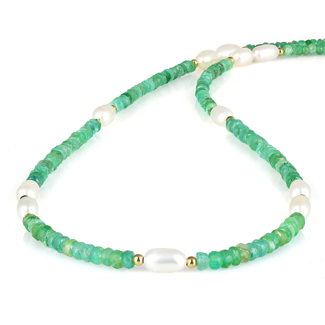 Pearl and Emerald Sterling Silver Necklace