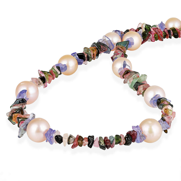 Multi Tourmaline, Tanzanite and Pearl Silver Necklace