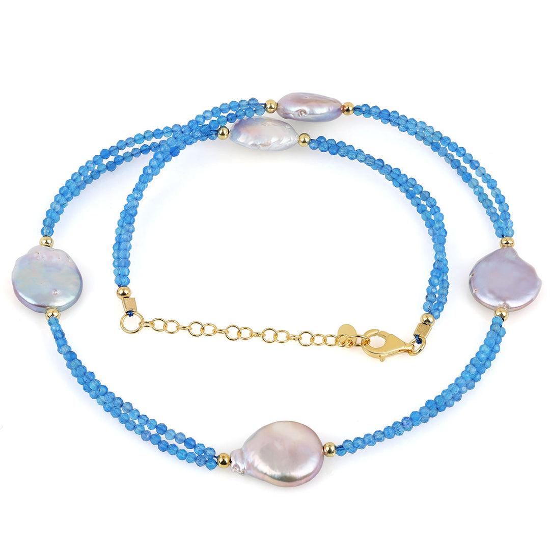 Blue Onyx and Pearl Silver Necklace