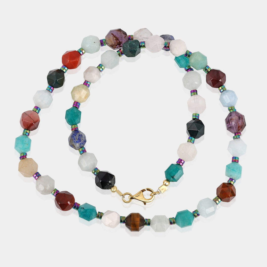 Multi Gemstone Beads Sterling Silver Necklace