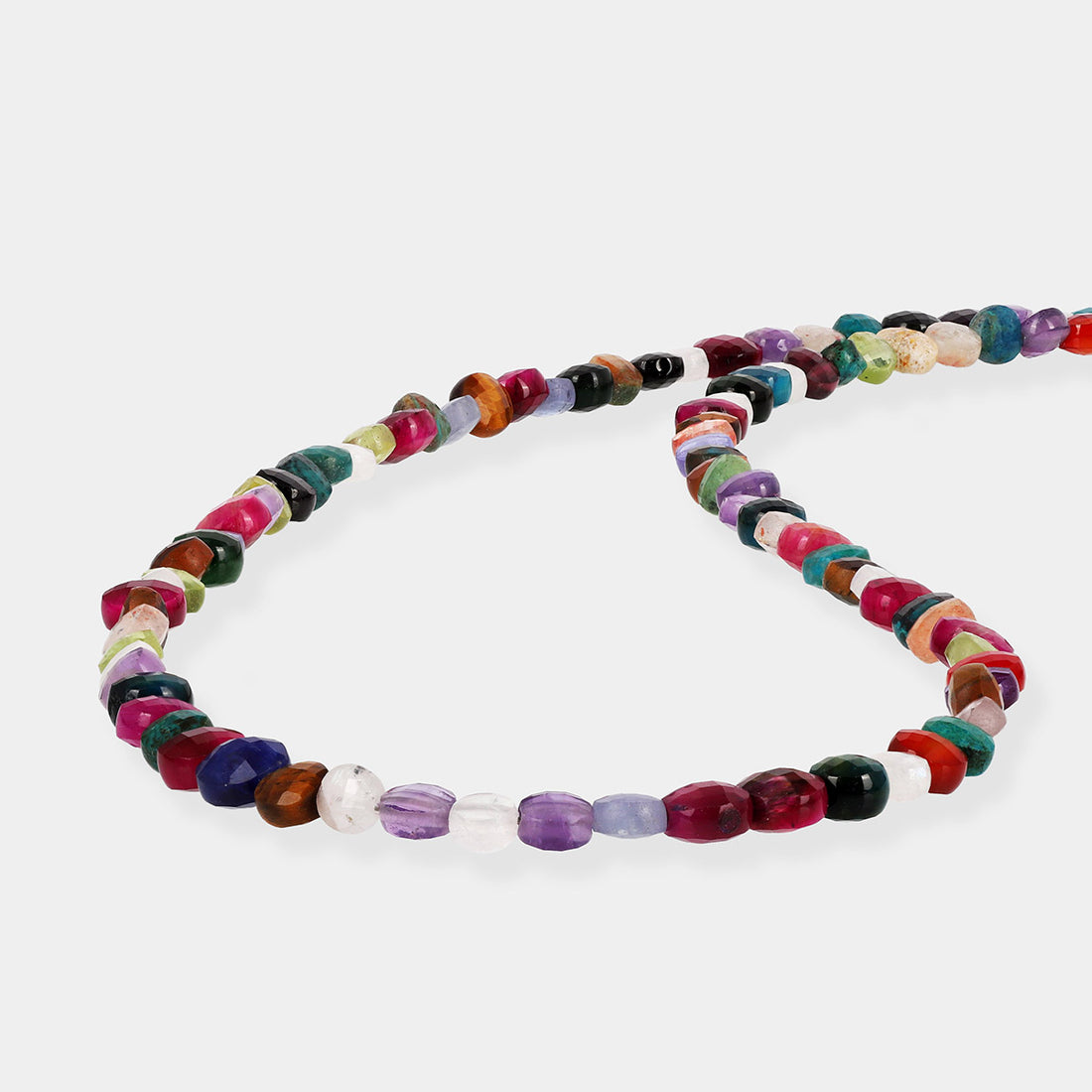 Multi Gemstone Coin Beads Silver Necklace