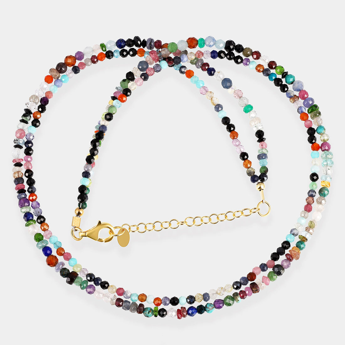 Multi Gemstone Beads Layered Silver Necklace
