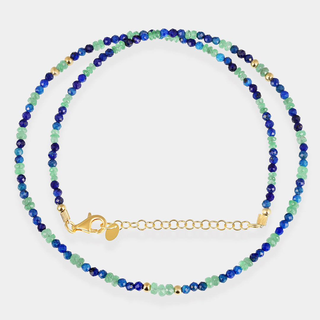 Lapis Lazuli and Emerald Silver Necklace