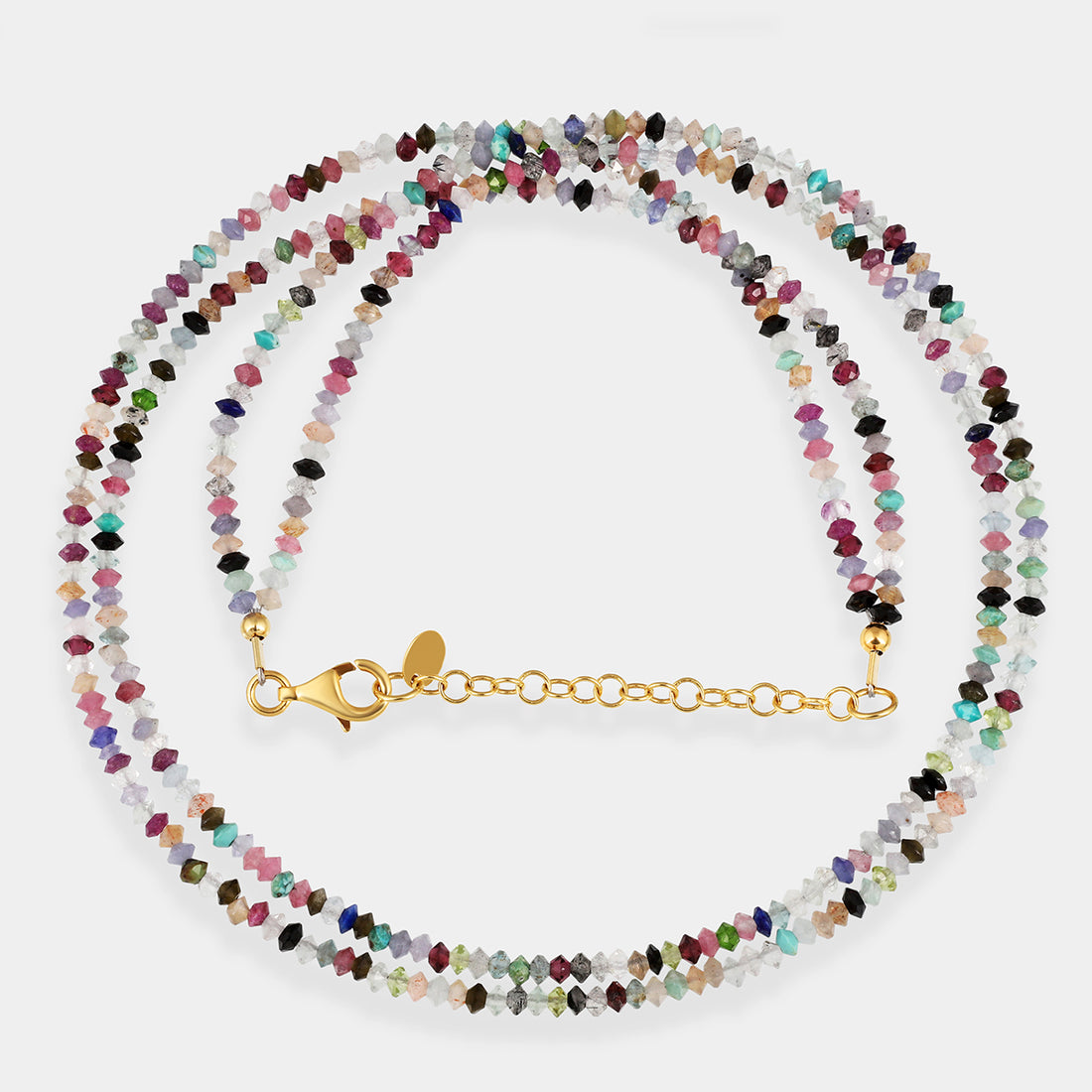 Multi Gemstone Saucer Beads Layered Silver Necklace