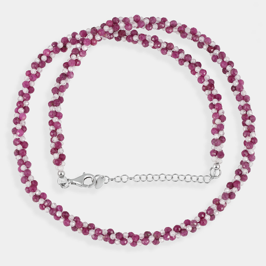 Ruby and Zircon Twisted Rope Silver Necklace