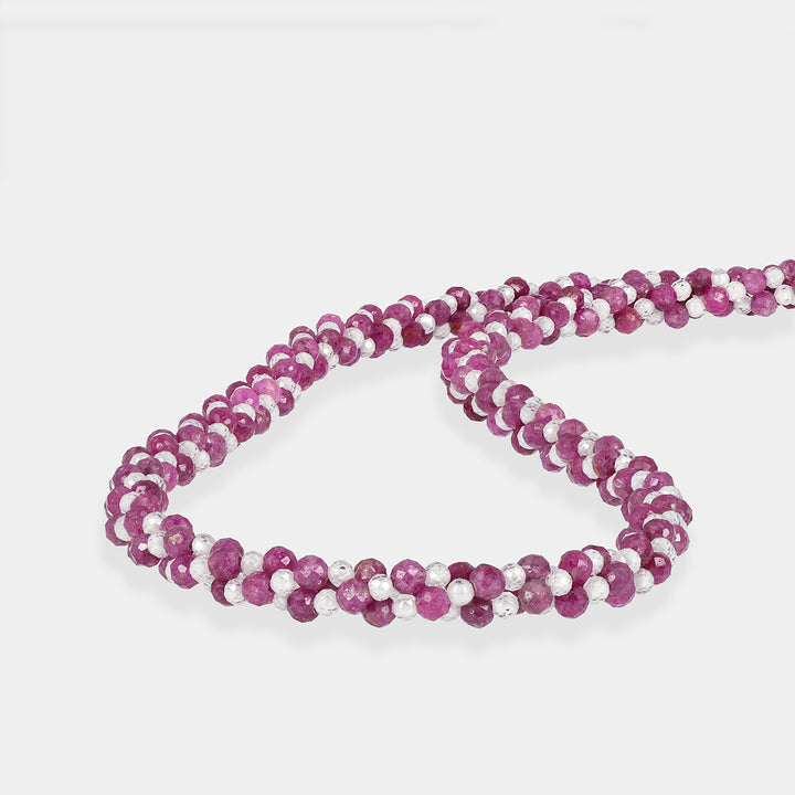 Ruby and Zircon Twisted Rope Silver Necklace