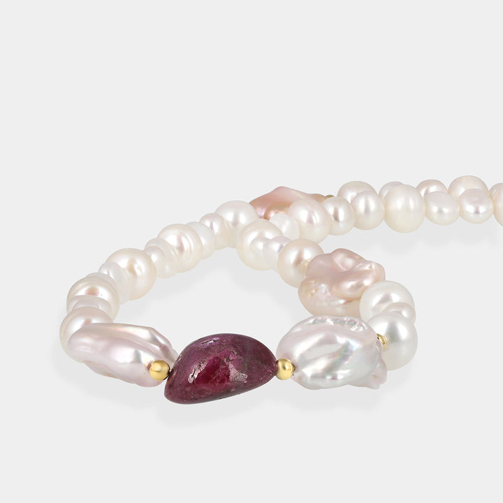 Pearl and Ruby Silver Necklace