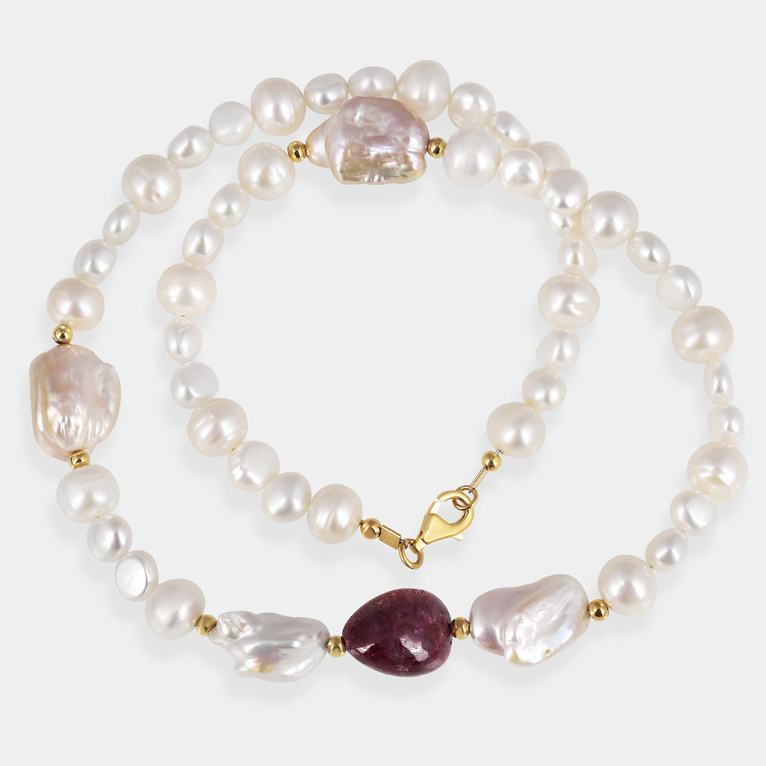 Pearl and Ruby Silver Necklace