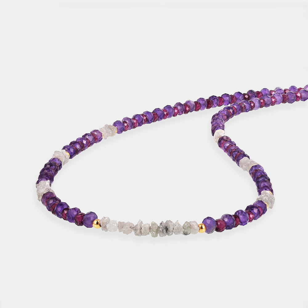 Amethyst, Garnet and Diamond Silver Necklace