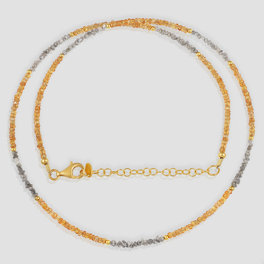 Orange Sapphire and Gray Diamond Silver Necklace