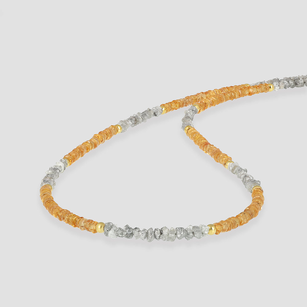 Orange Sapphire and Gray Diamond Silver Necklace