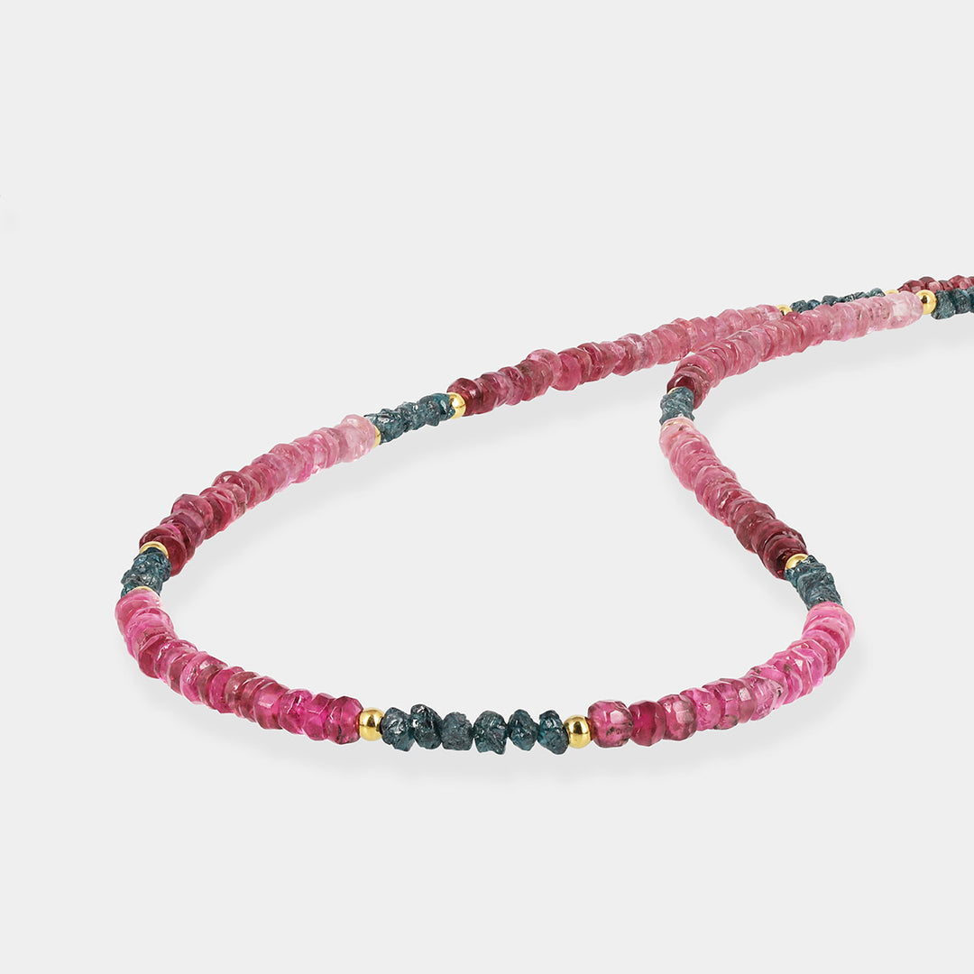 Pink Tourmaline and Diamond Silver Necklace