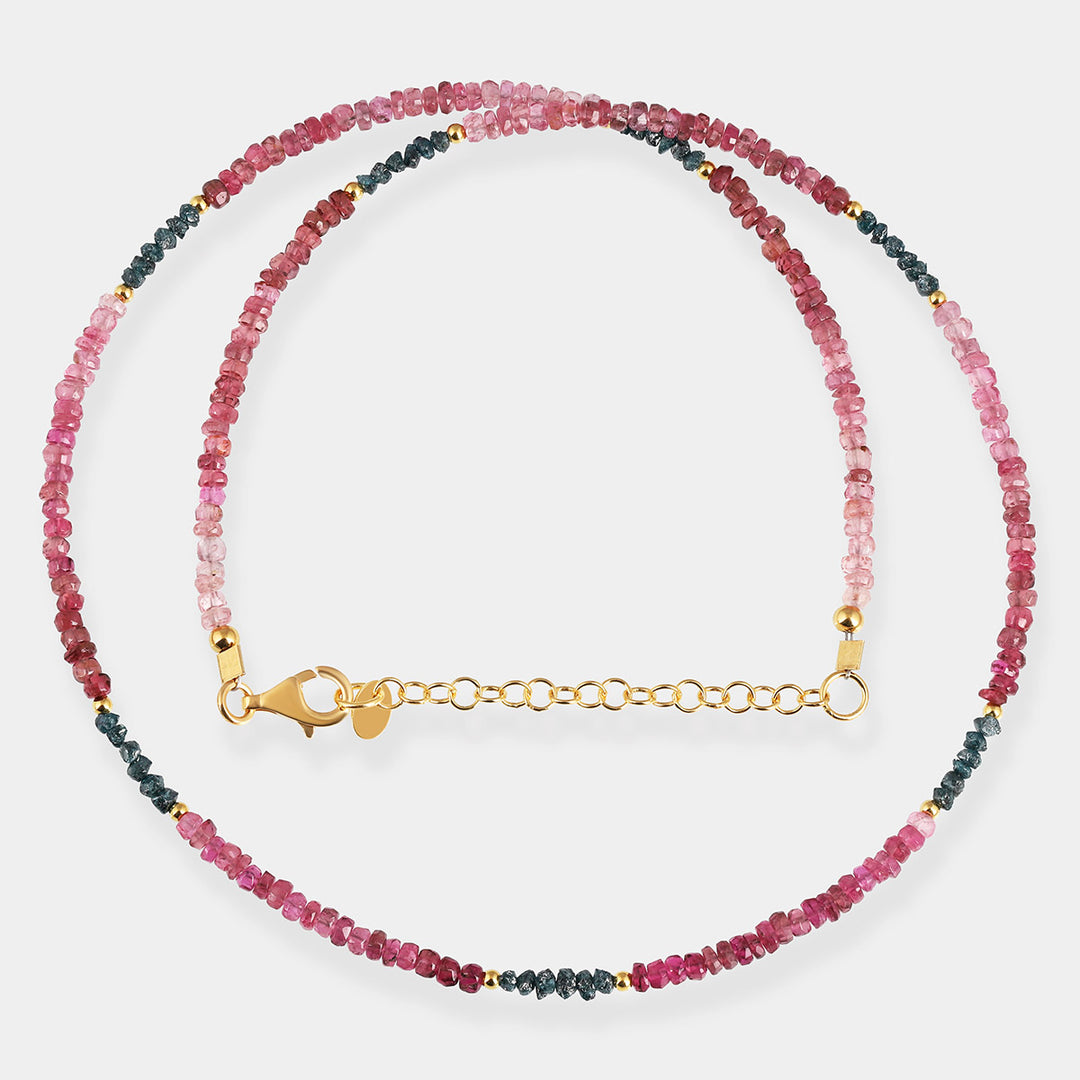 Pink Tourmaline and Diamond Silver Necklace