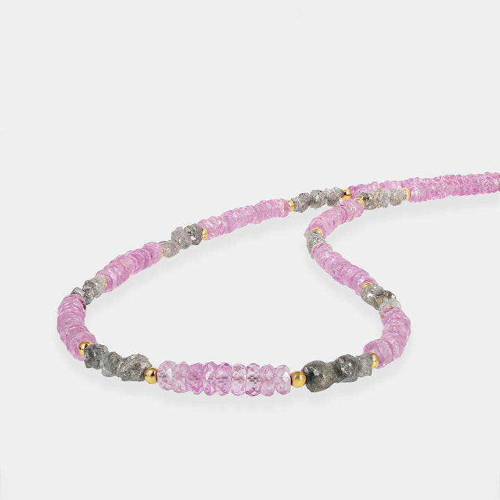 Pink Sapphire and Diamond Silver Necklace