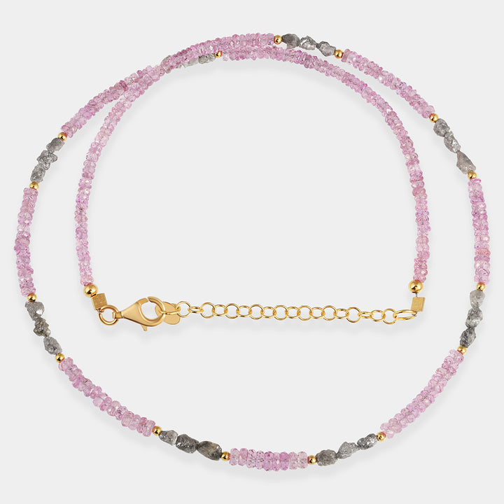 Pink Sapphire and Diamond Silver Necklace