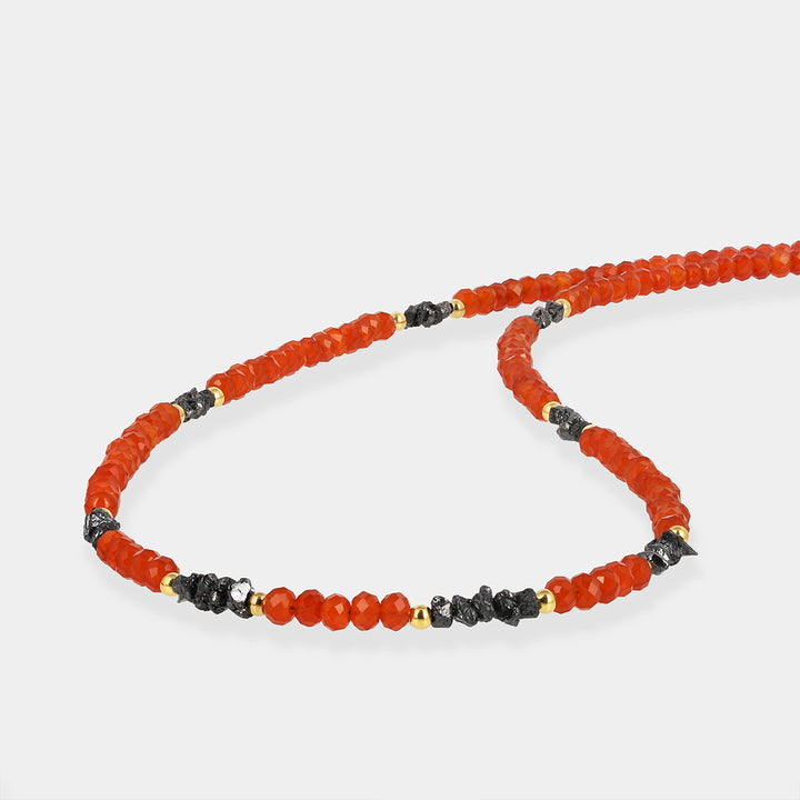 Red Onyx and Diamond Silver Necklace