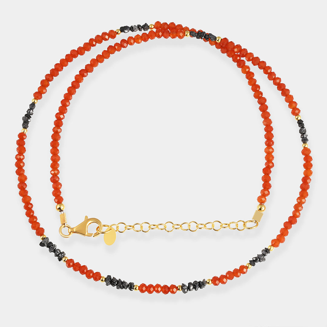 Red Onyx and Diamond Silver Necklace