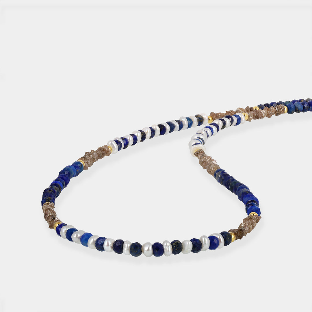 Lapis Lazuli, Diamond and Pearl Silver Necklace