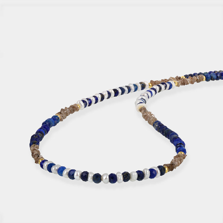 Lapis Lazuli, Diamond and Pearl Silver Necklace