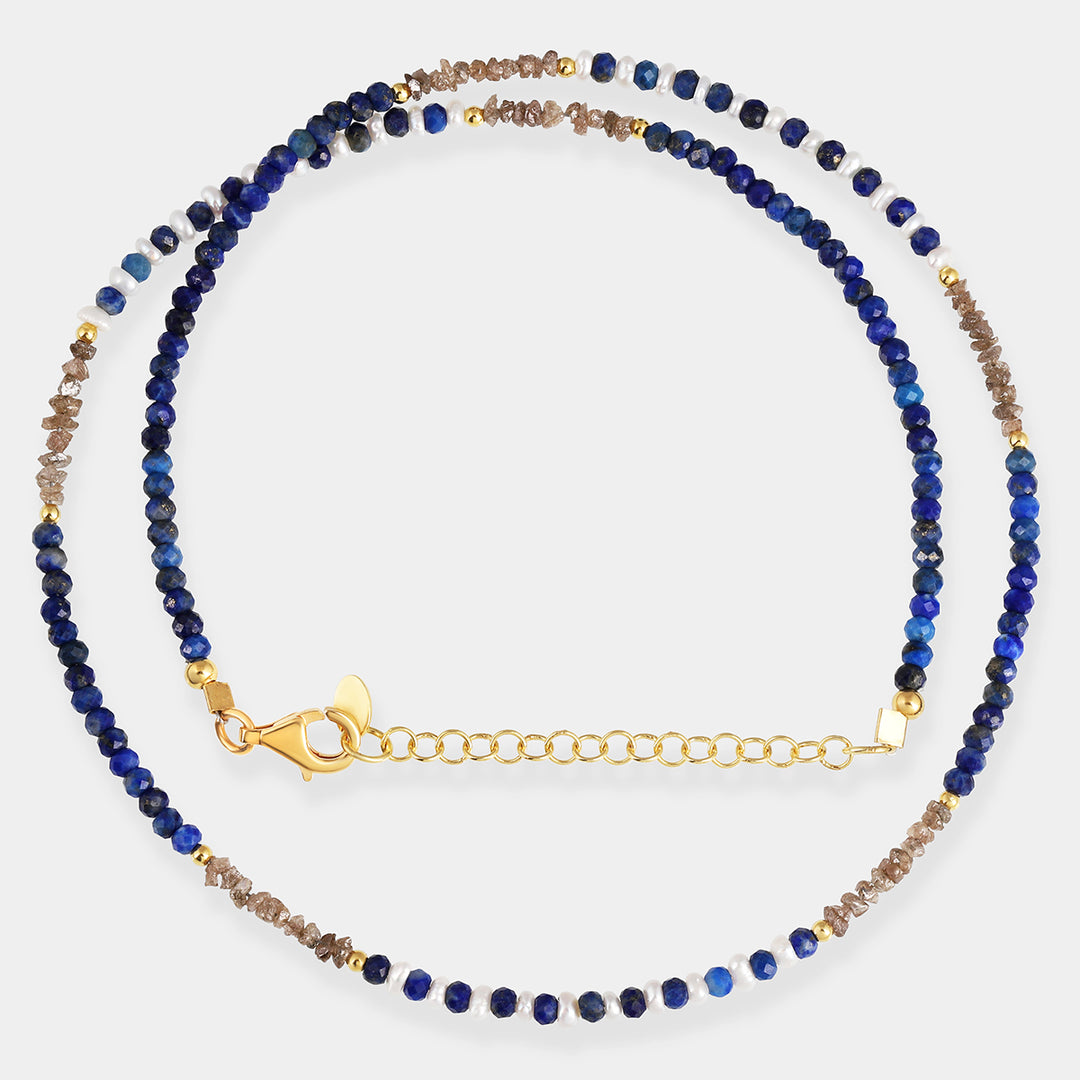 Lapis Lazuli, Diamond and Pearl Silver Necklace