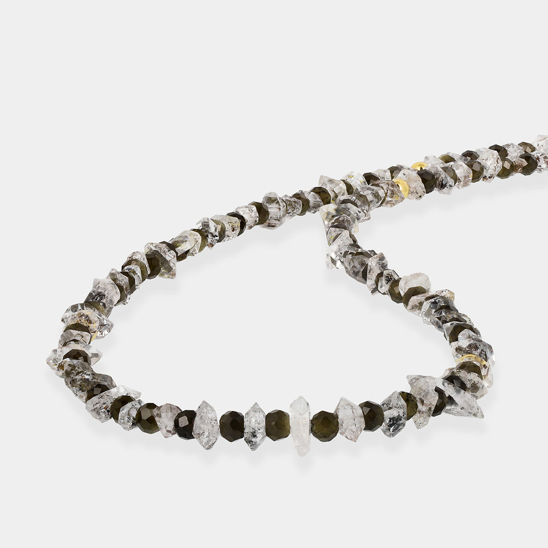 Herkimer Diamond and Golden Obsidian Silver Necklace