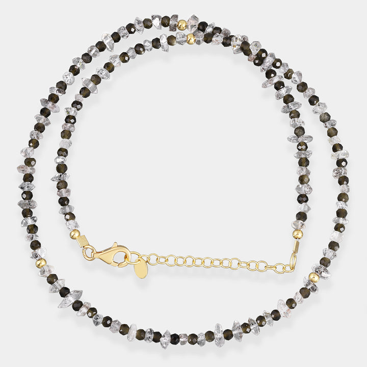 Herkimer Diamond and Golden Obsidian Silver Necklace