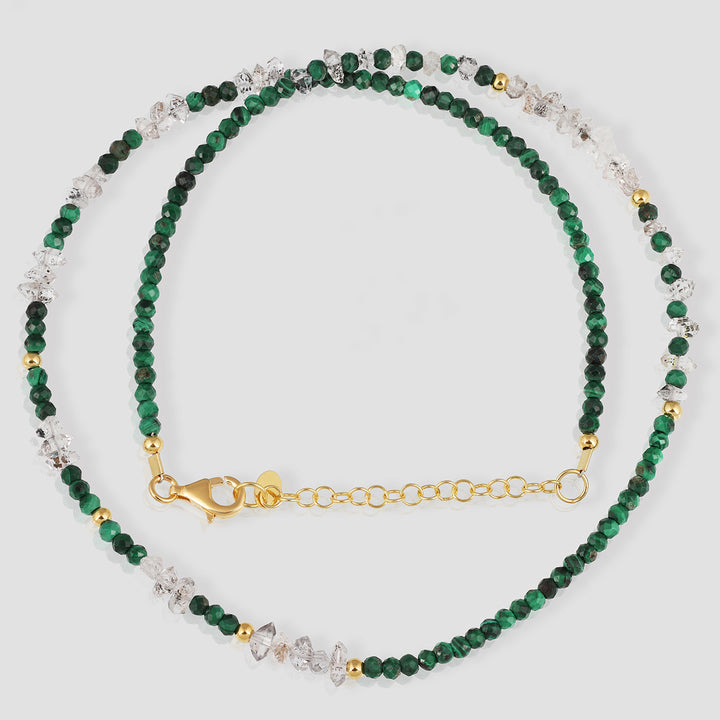 Malachite and Herkimer Diamond Silver Necklace