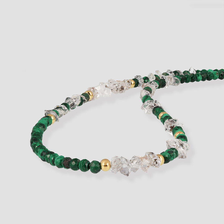 Malachite and Herkimer Diamond Silver Necklace