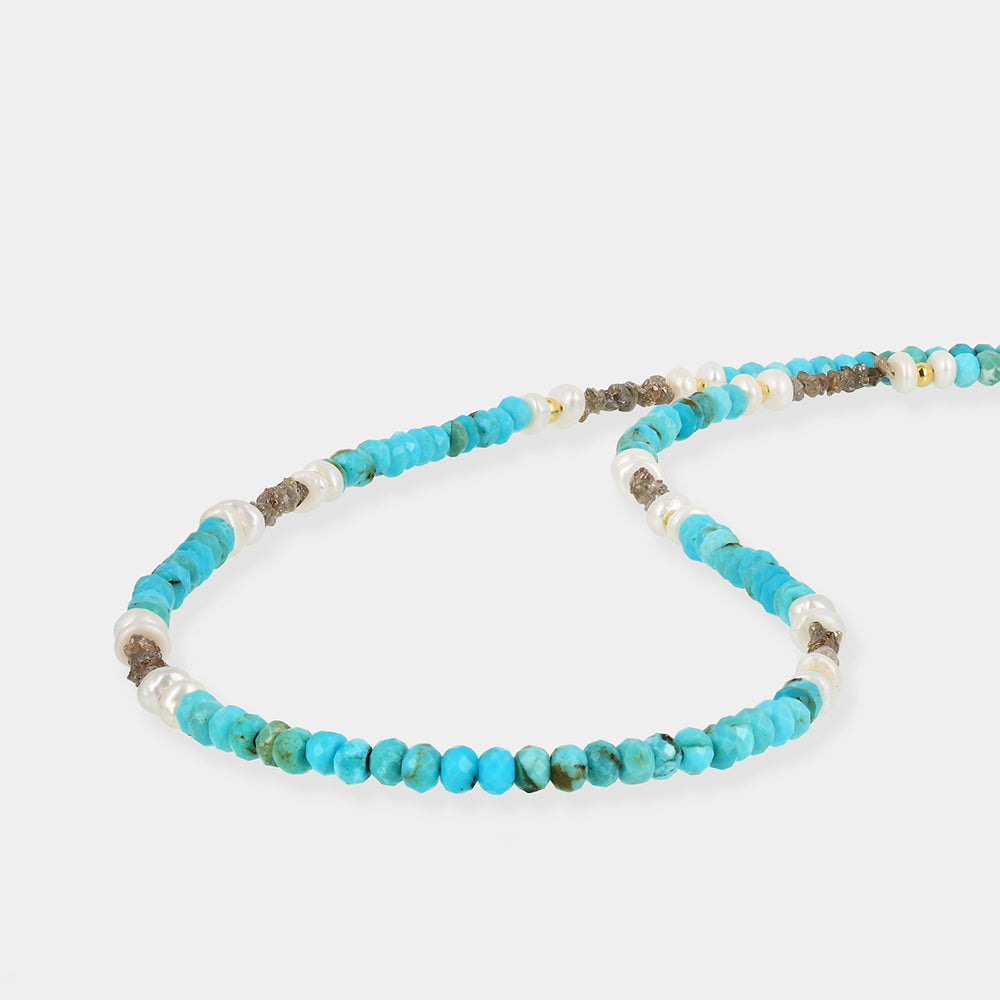 Turquoise, Diamond and Pearl Silver Necklace