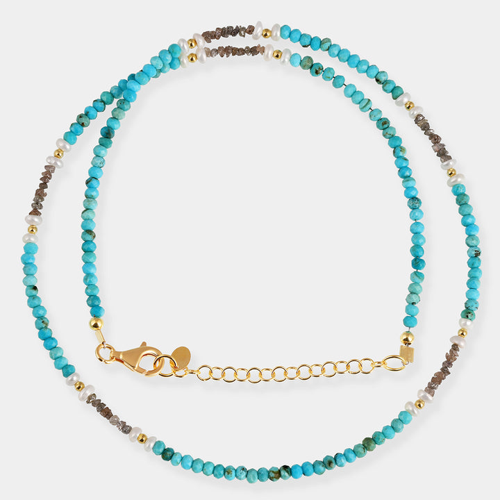 Turquoise, Diamond and Pearl Silver Necklace